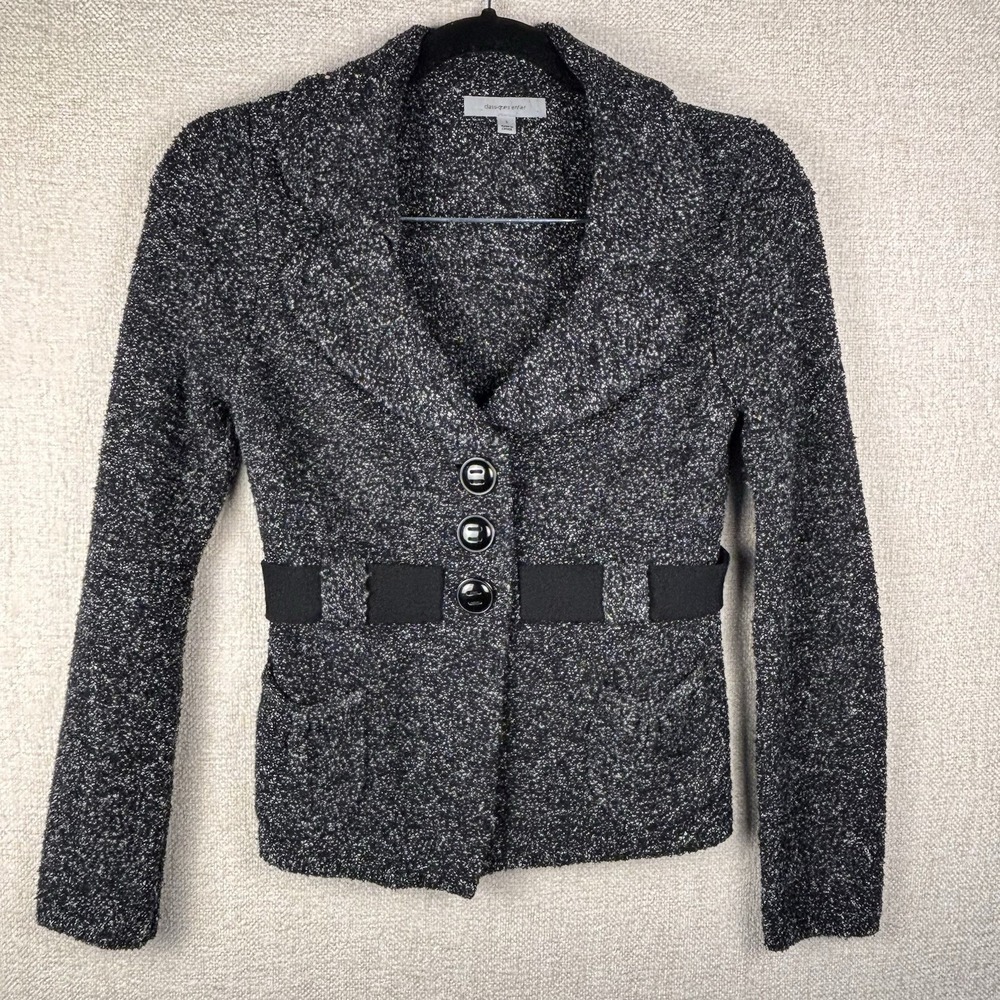 Classiques Entier Womens Wool Blend Marled Knit Jacket Black White Size Small